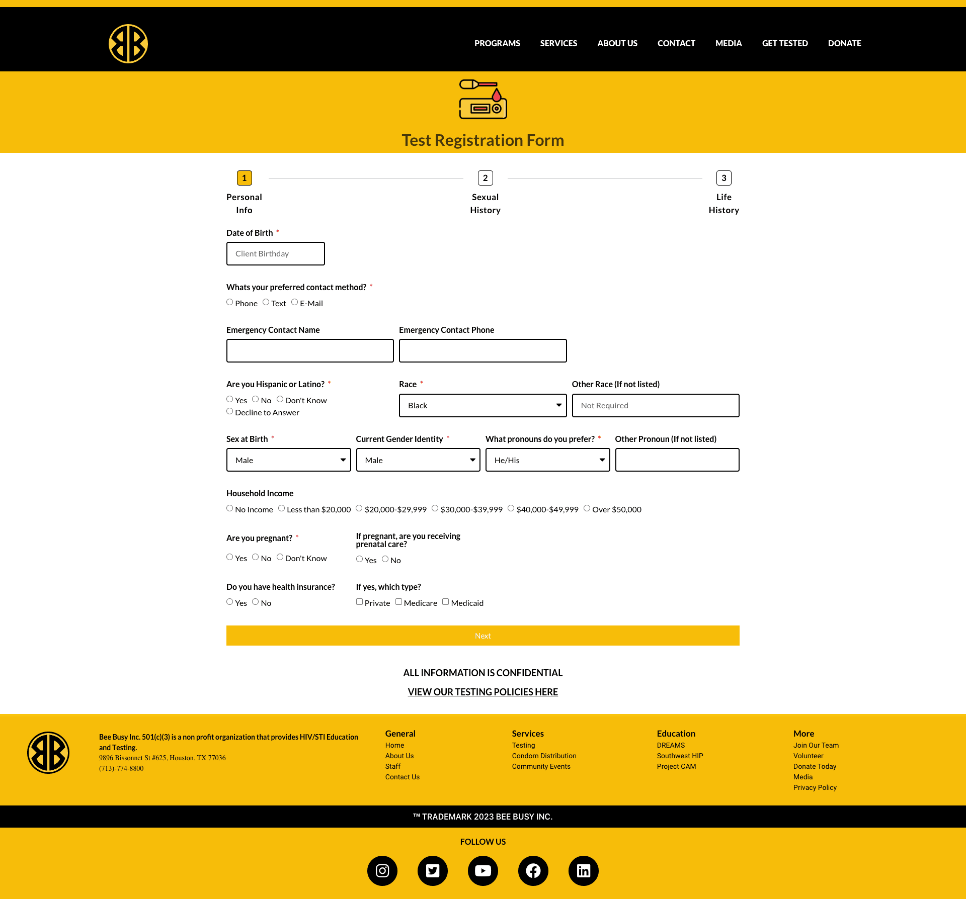 Appointment Testing Form