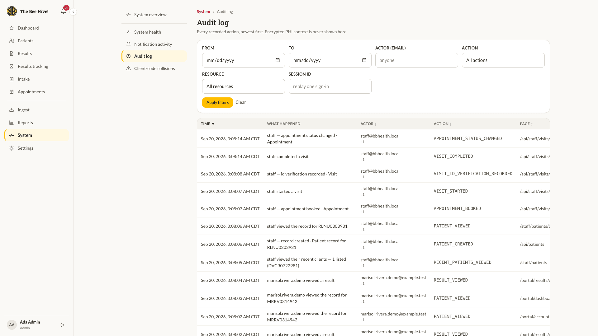 Audit log in the admin console