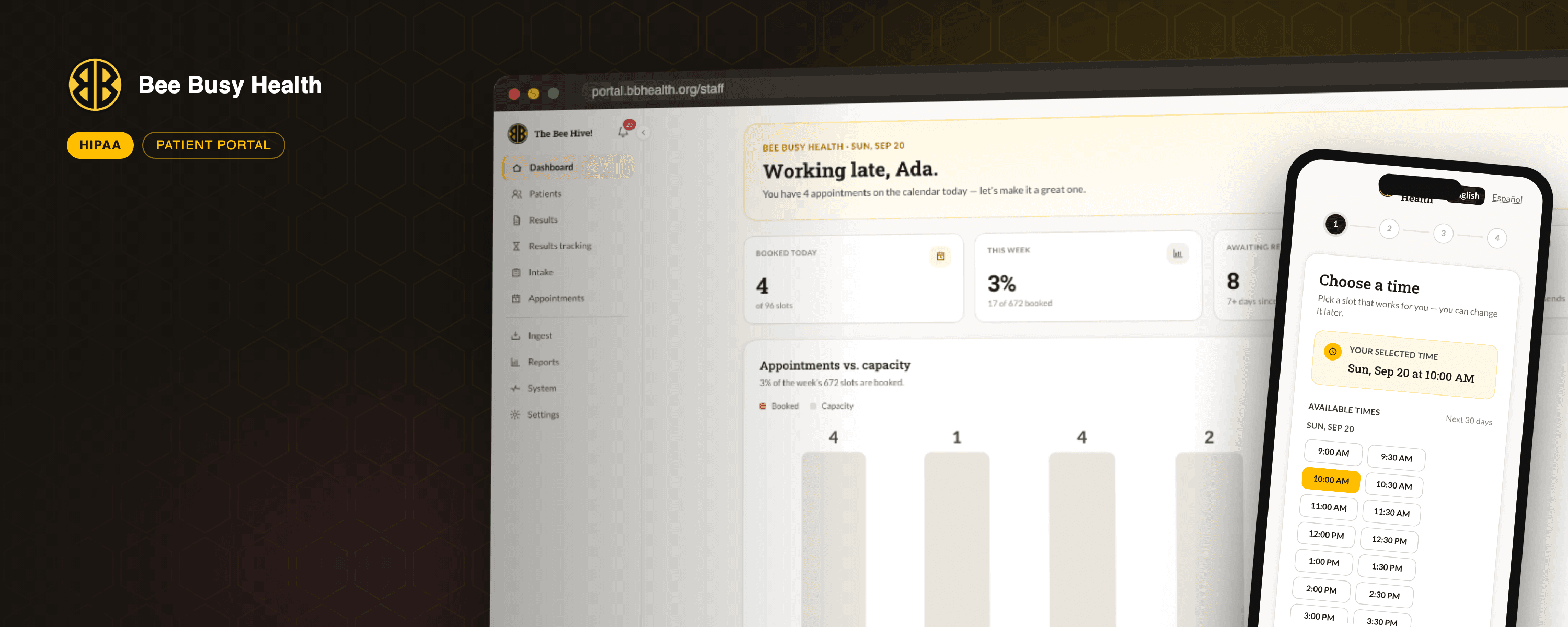 Bee Busy Health patient portal on desktop and phone