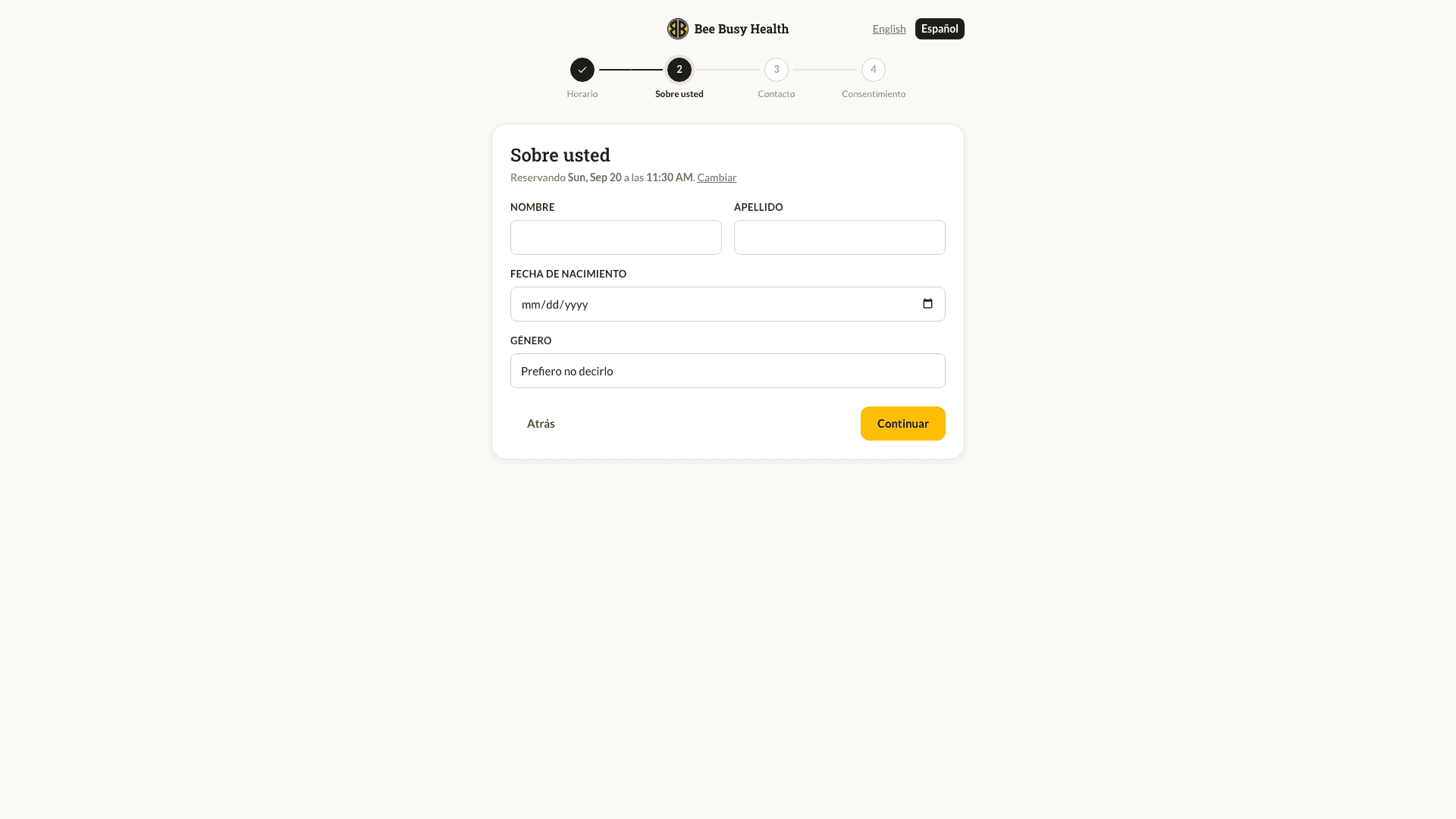 Booking wizard in Spanish