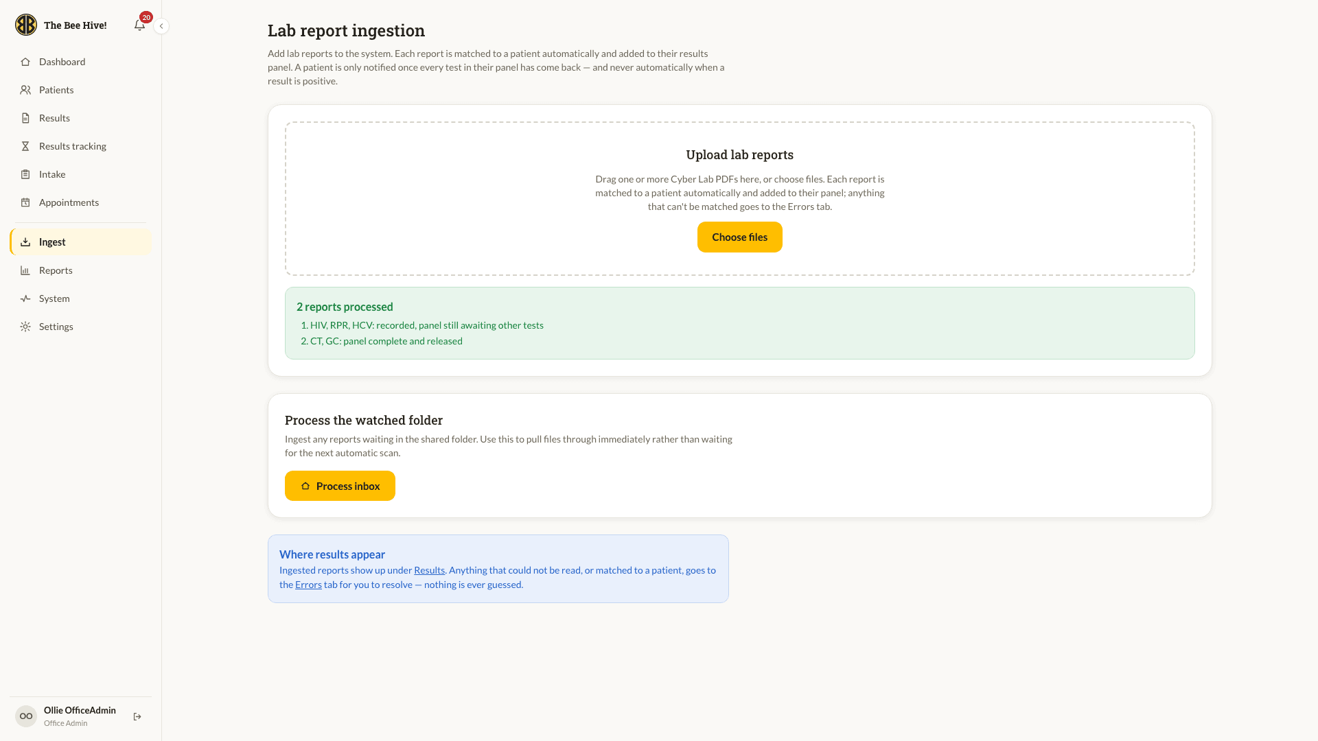 Lab report ingestion with a released panel